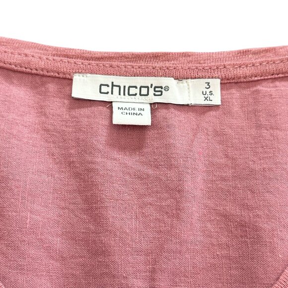 Chico's Shirt Size 3 XL NWT Pink V Neck Linen Knit Woven Seamed Tee Dusted Mauve - Picture 4 of 11
